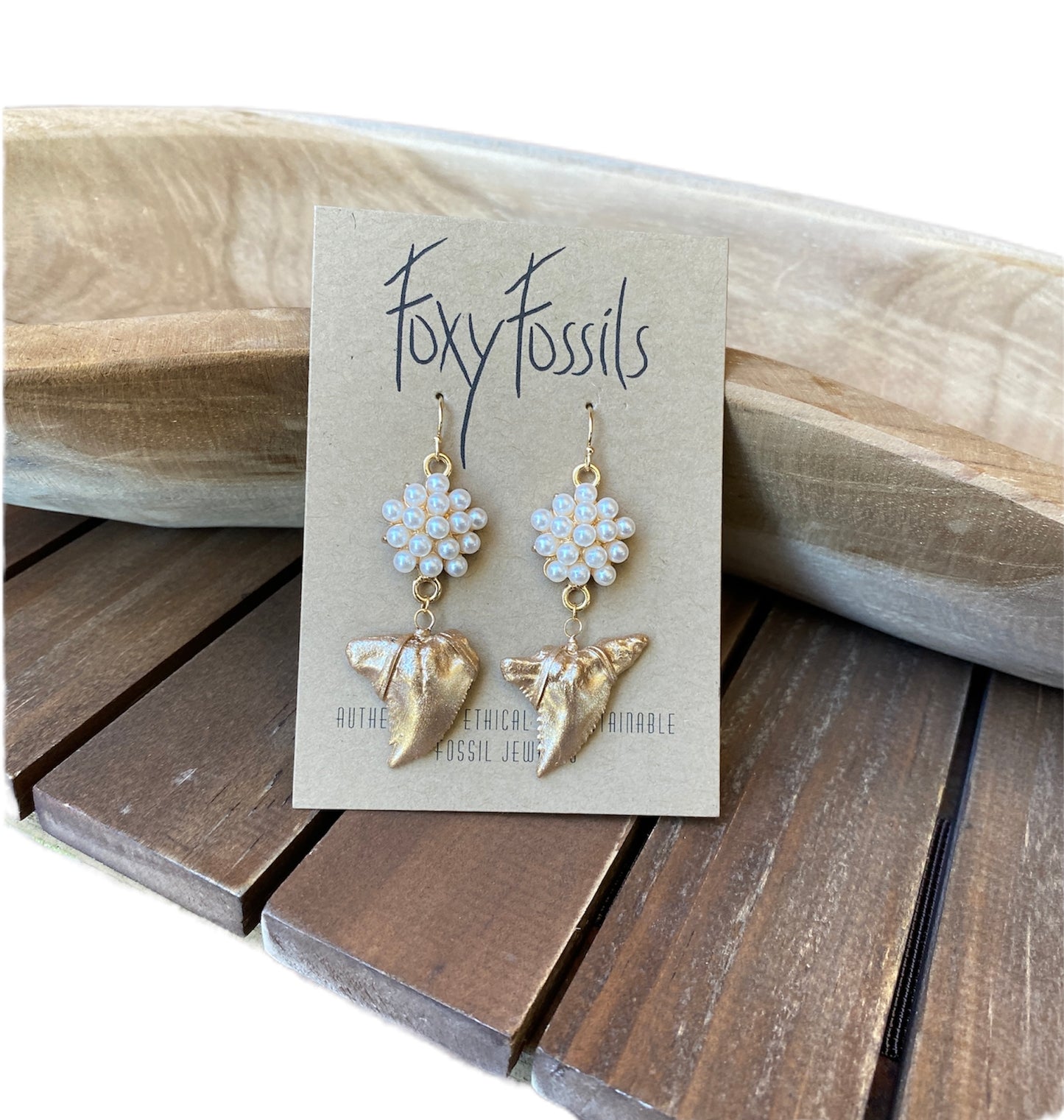 Hemi & Her: Gold Shark Tooth and Pearl Earrings