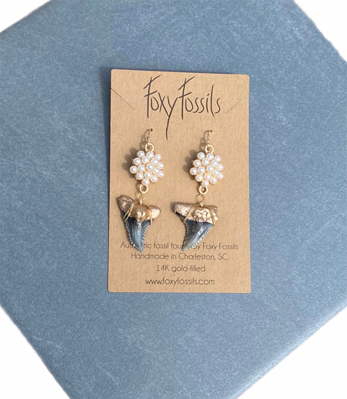 Hemi & Her: Gold Shark Tooth and Pearl Earrings