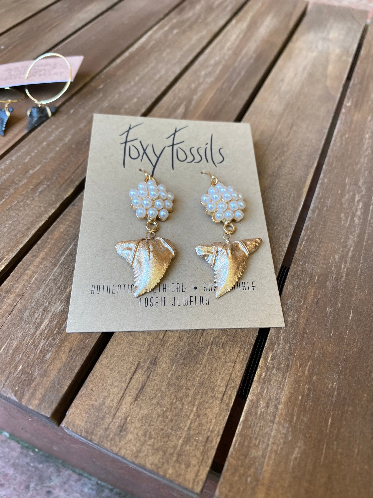 Hemi & Her: Gold Shark Tooth and Pearl Earrings