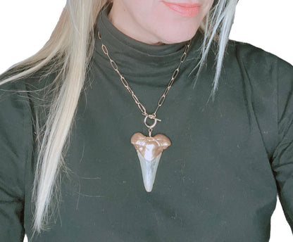 Huge Gold-Tip Shark Tooth Chunky Chain Necklace