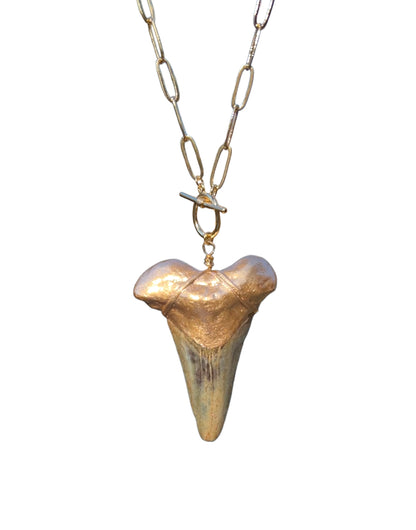 Huge Gold-Tip Shark Tooth Chunky Chain Necklace