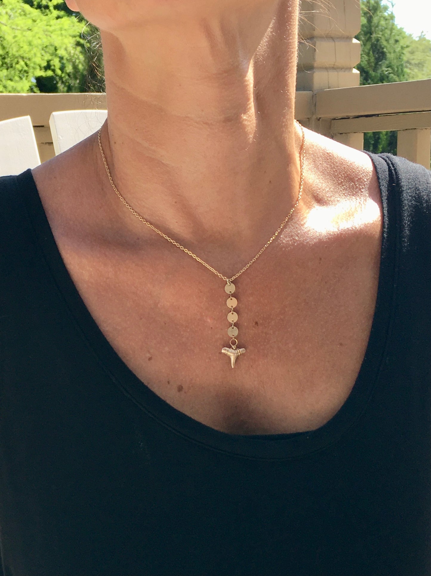 gold shark tooth y necklace real fossil pendant—Foxy Fossils