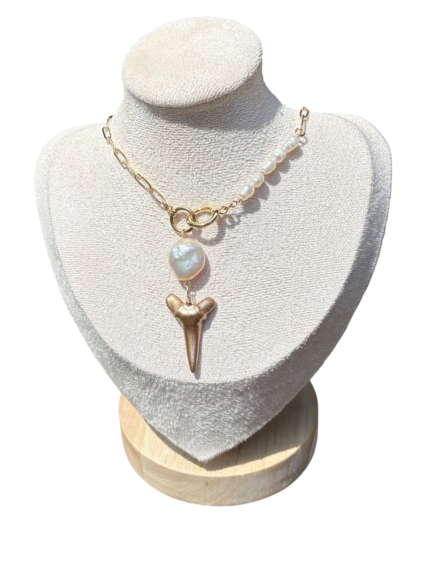 Real Fossil Shark Tooth Necklace with Pearls – Gold | Charleston SC Found