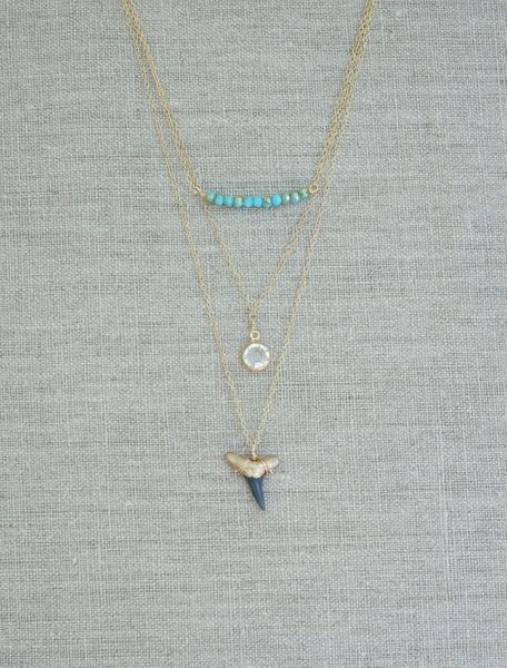 Elegant layered gold shark tooth fossil necklace gold dipped-real fossil shark tooth necklace -luxury shark tooth necklace—Foxy Fossils
