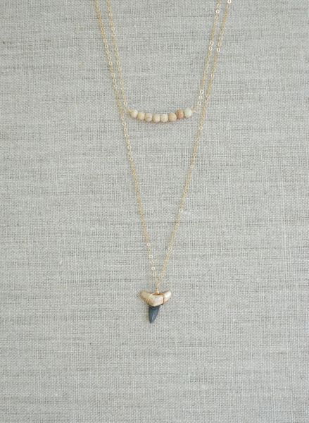 Double-Layer Shark Tooth & Jasper Necklace - Foxy Fossils