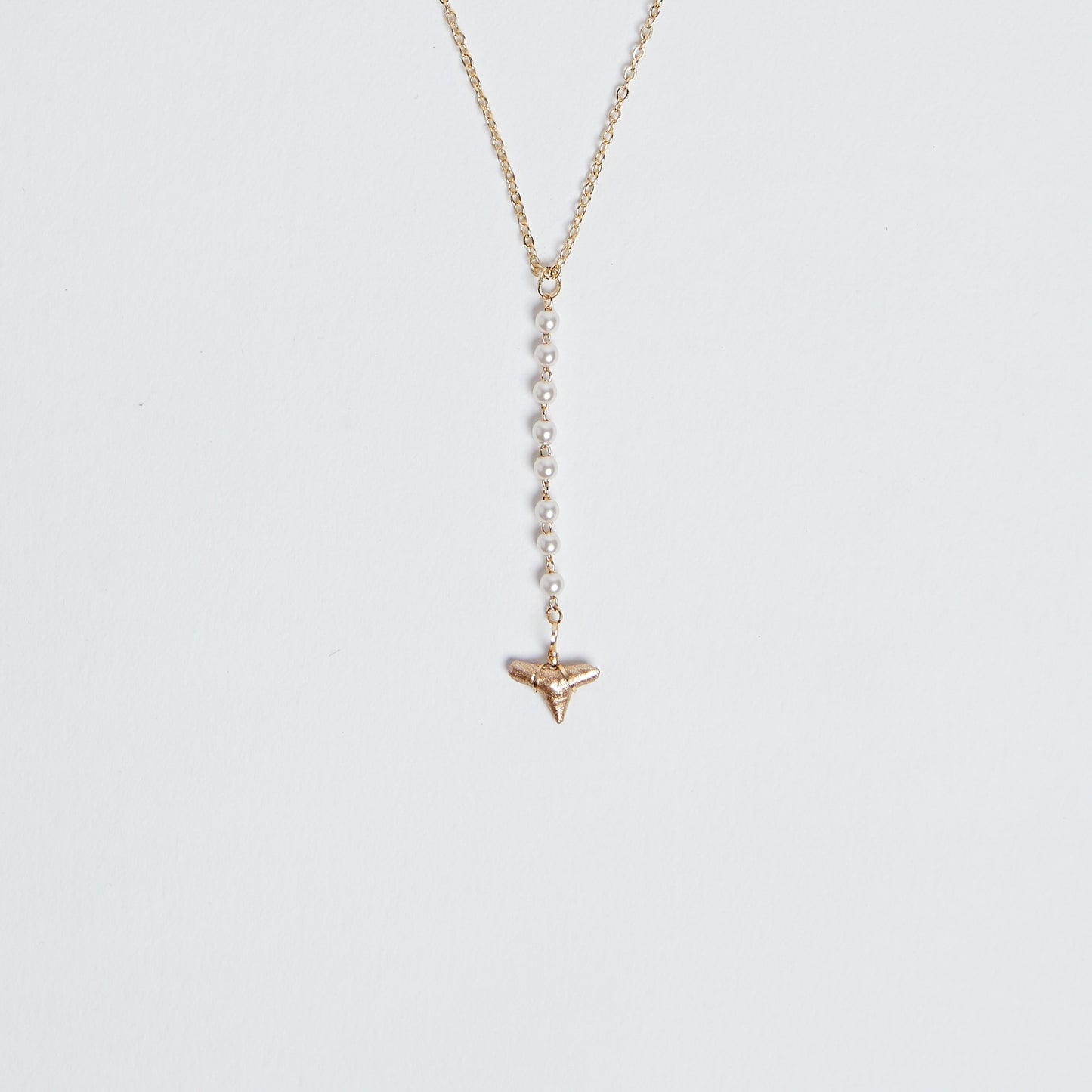 Saltwater Culture  real fossilized gold shark tooth y necklace with pearls- Foxy Fossils