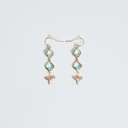 gold shark tooth earrings—real shark tooth dangle earrings—Saltwater Luxe Earrings - Foxy Fossils