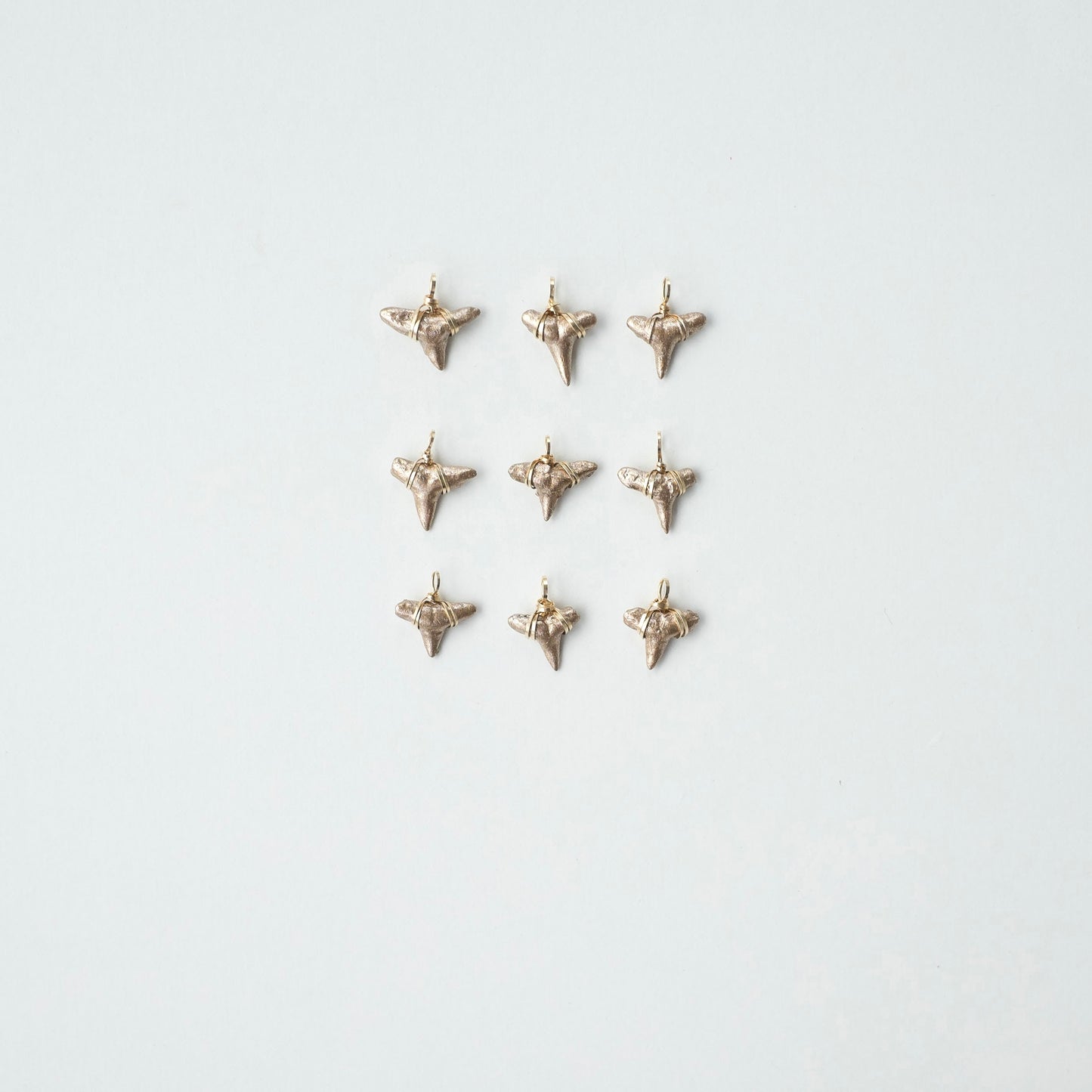 real shark teeth pendants in gold - fossilized shark teeth in gold- foxy fossils