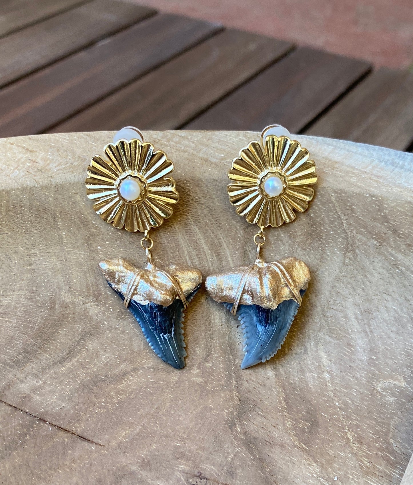 Hemi & Her Sunburst Earrings - Real Fossil Teeth | Foxy Fossils