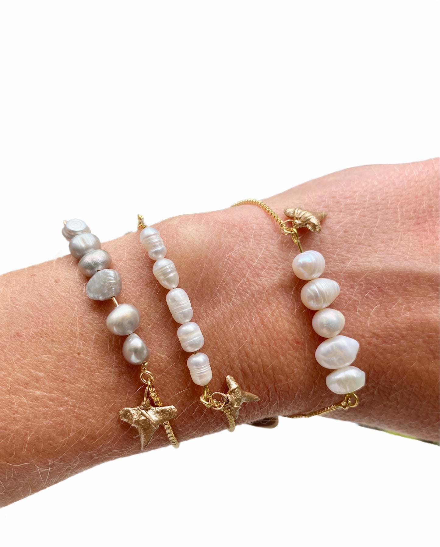 Shark Tooth and Pearl Charm Bracelet