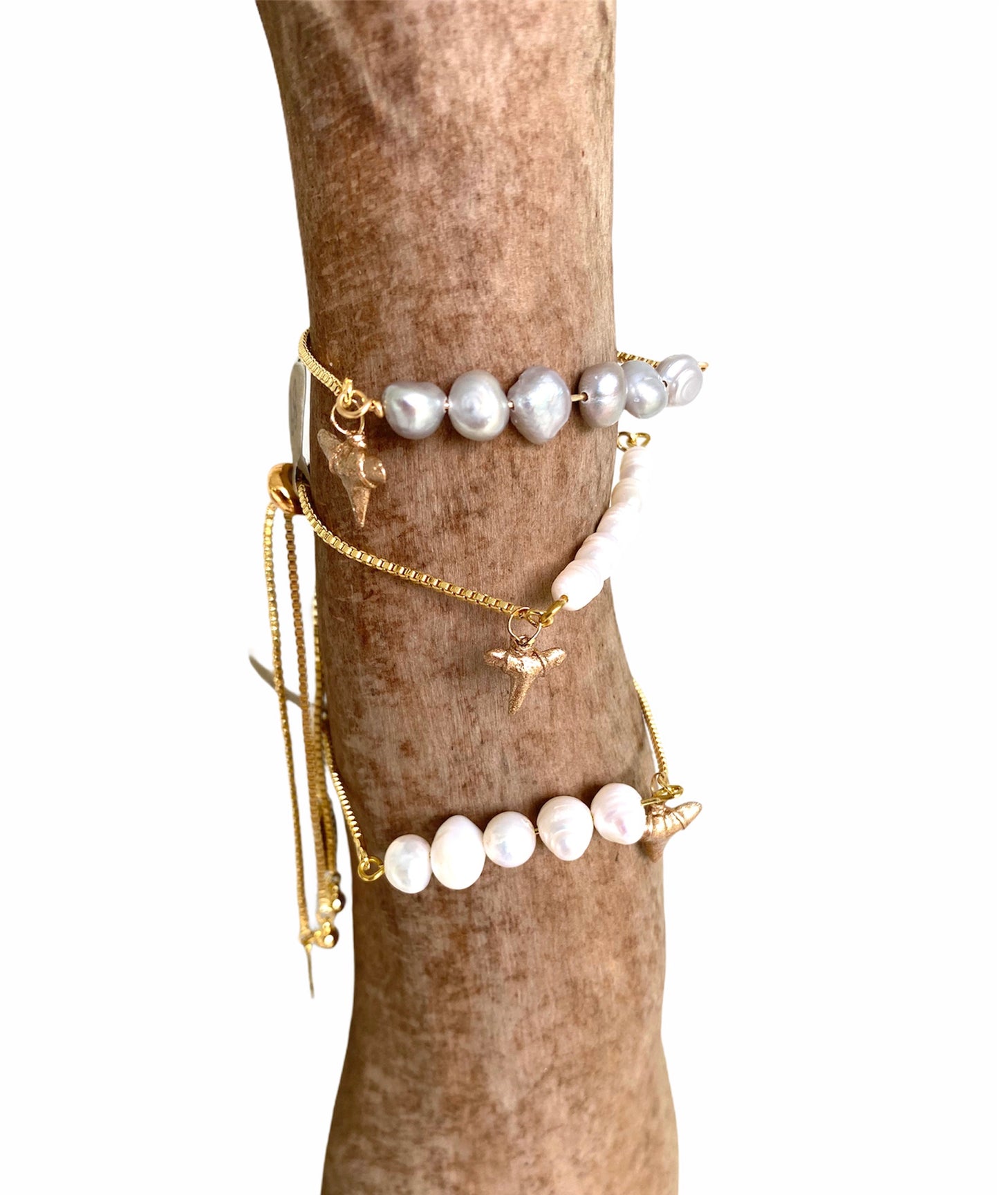 Shark Tooth and Pearl Charm Bracelet