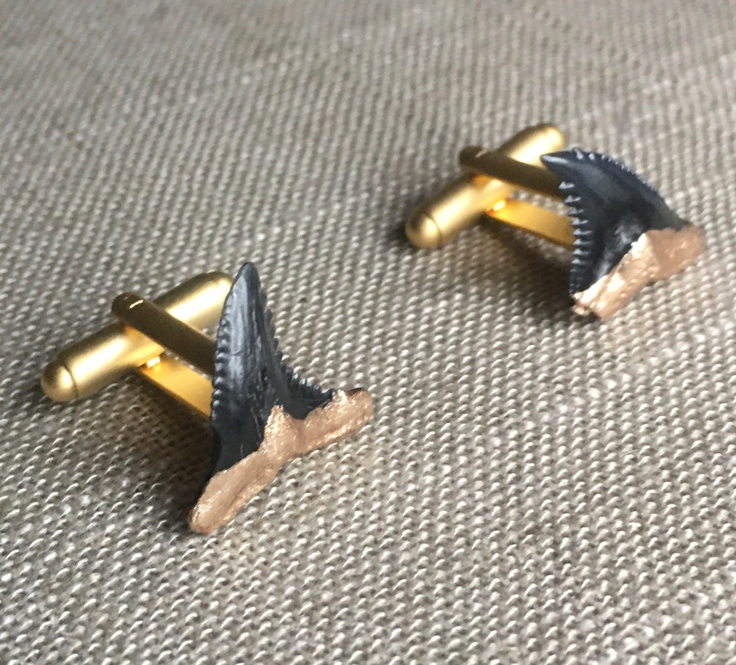Shark Tooth Cufflinks - Gold - Foxy Fossils