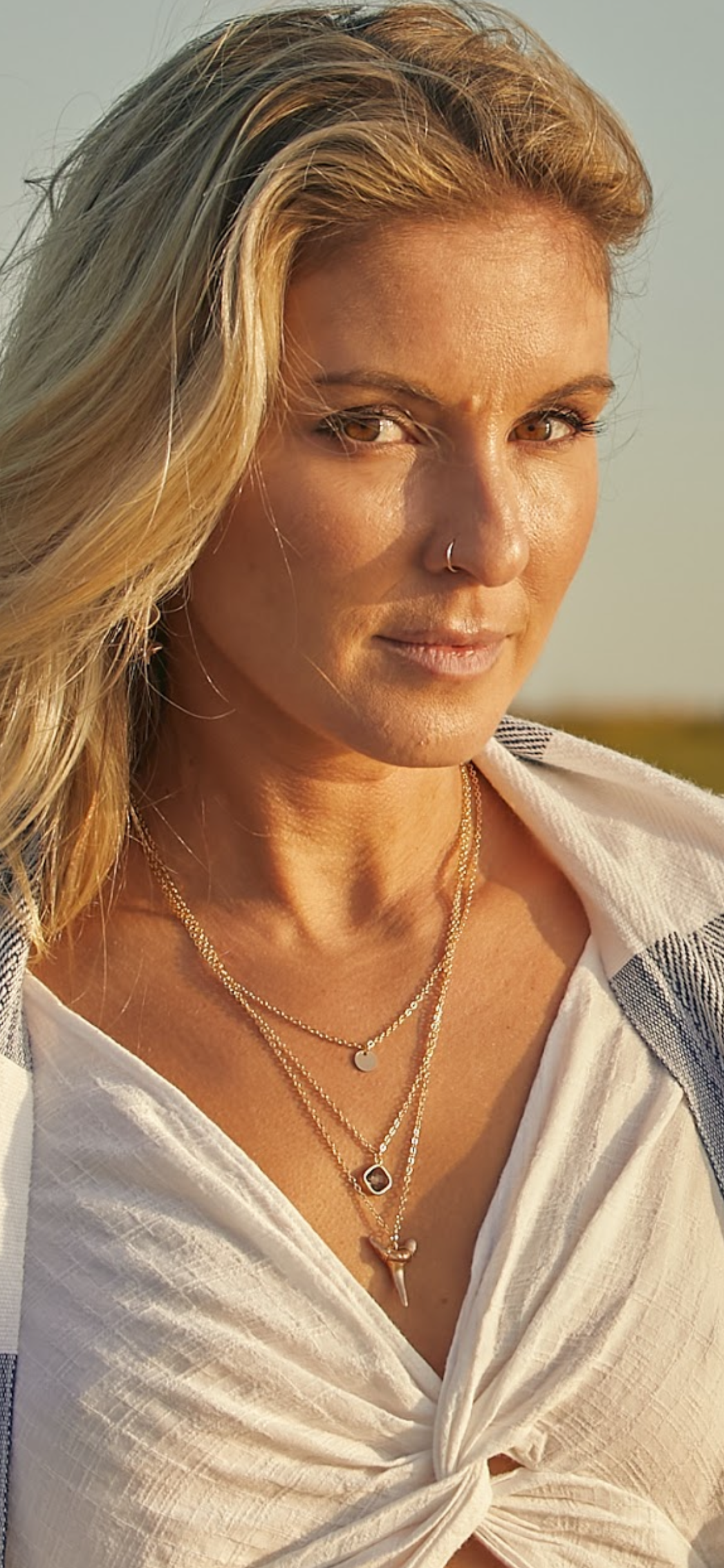 real fossilized gold shark tooth necklace three layer modeled-foxy fossils