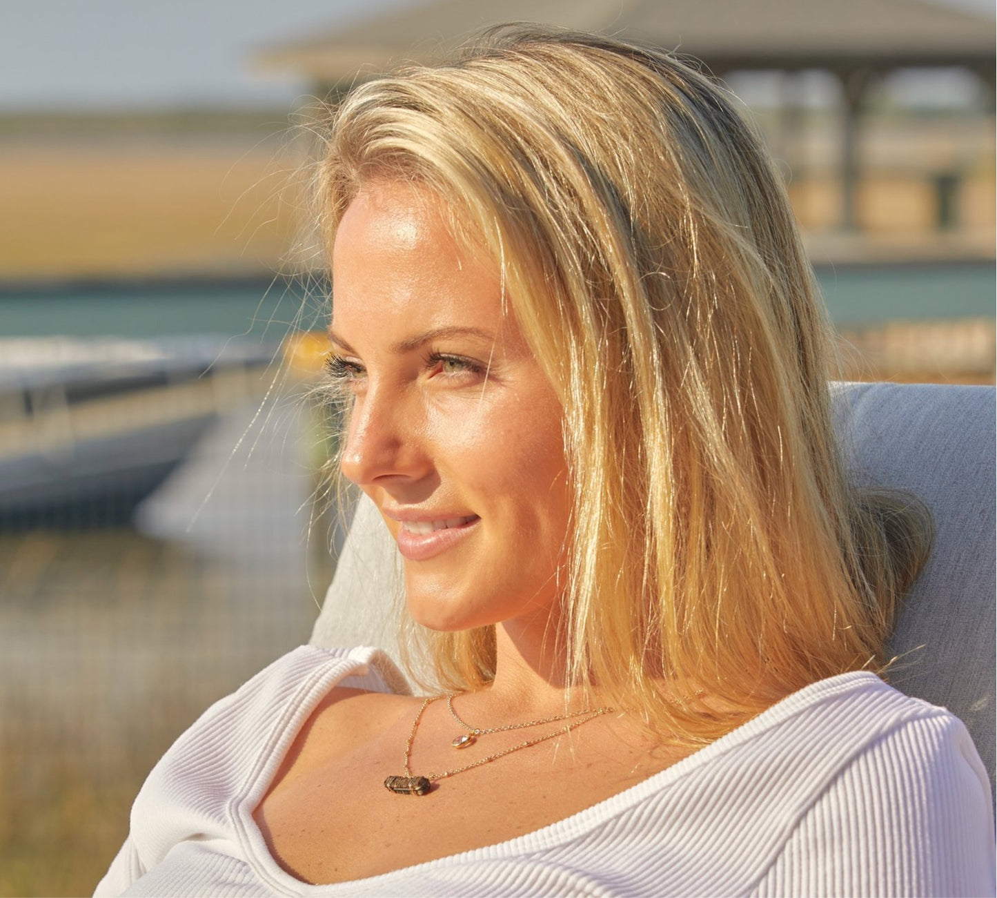 stingray mouth plate fossil necklace modeled by taylor ann green - foxy fossils