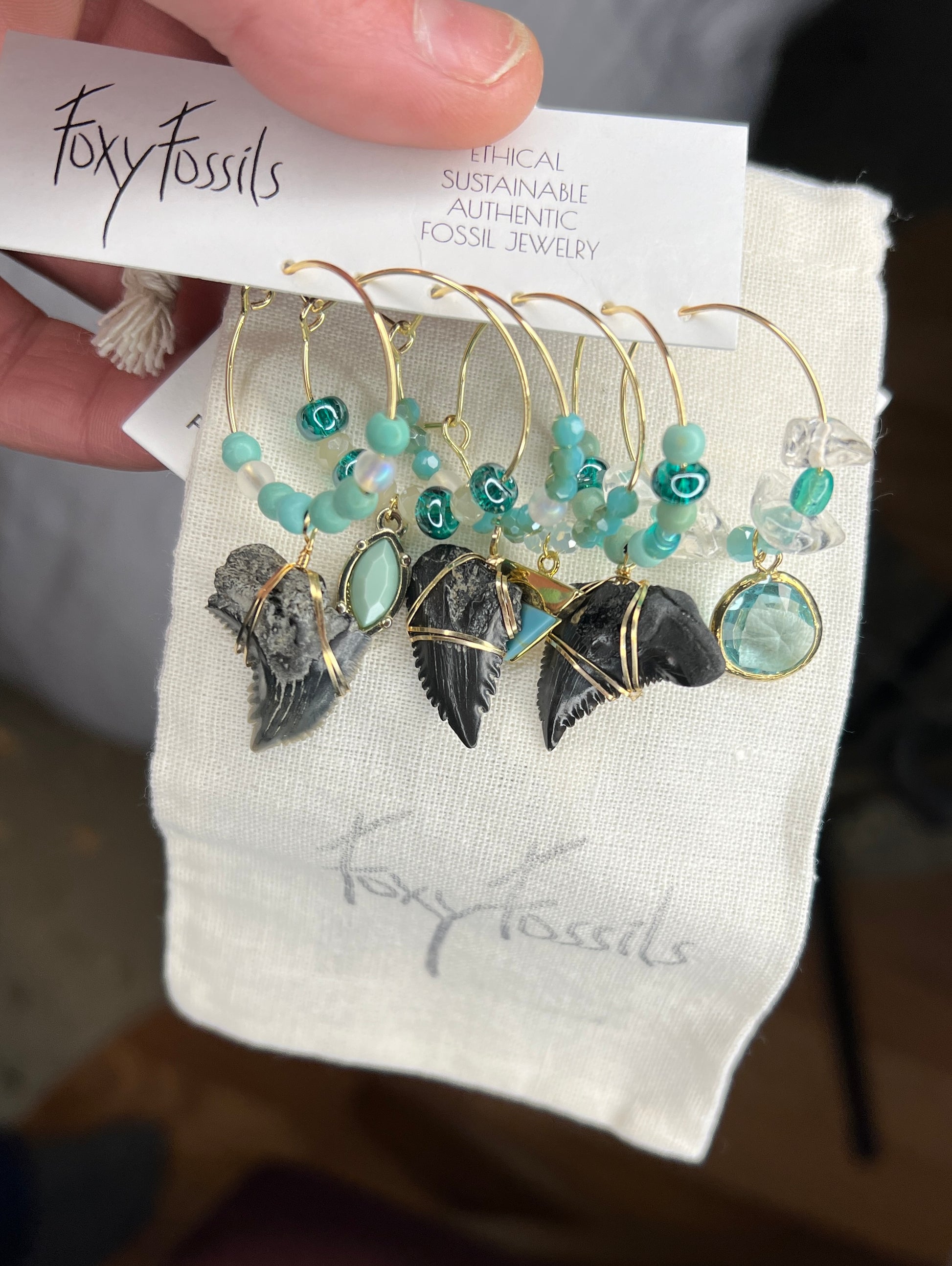 Real shark tooth wine charms -Foxy Fossils 