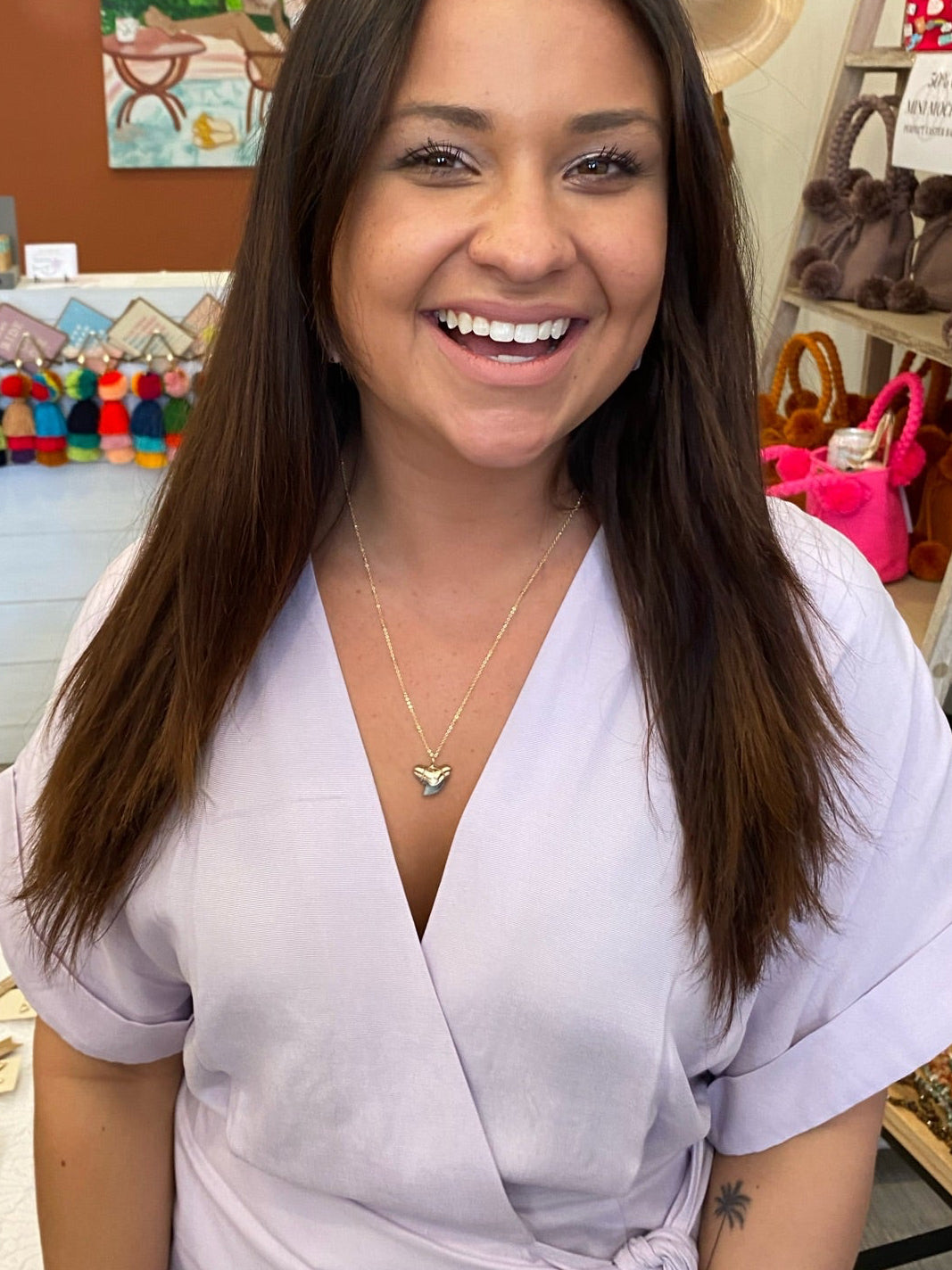 Gold Tiger Shark Tooth Pendant — Shark Tooth Necklace | Foxy Fossils