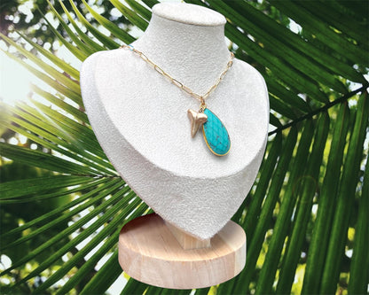 Gold Shark Tooth Fossil Turquoise Necklace