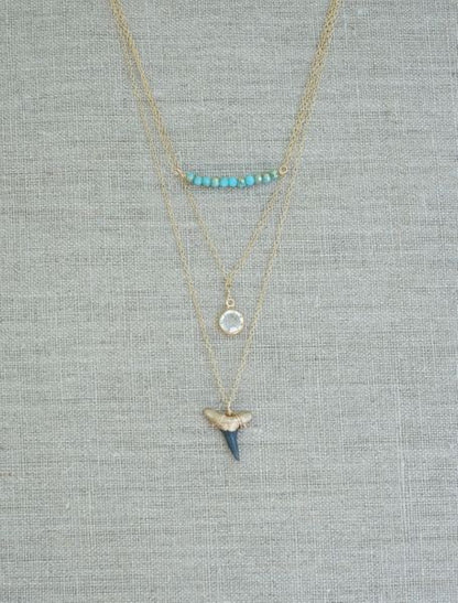 Elegant layered gold shark tooth fossil necklace gold dipped-real fossil shark tooth necklace -luxury shark tooth necklace—Foxy Fossils 