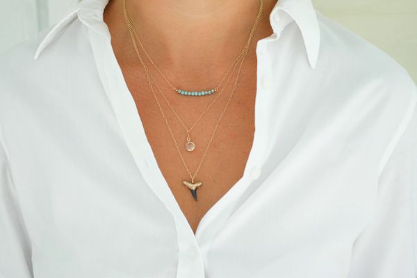 3-Layer Gold Shark Tooth Necklace - real shark tooth necklace gold Foxy Fossils