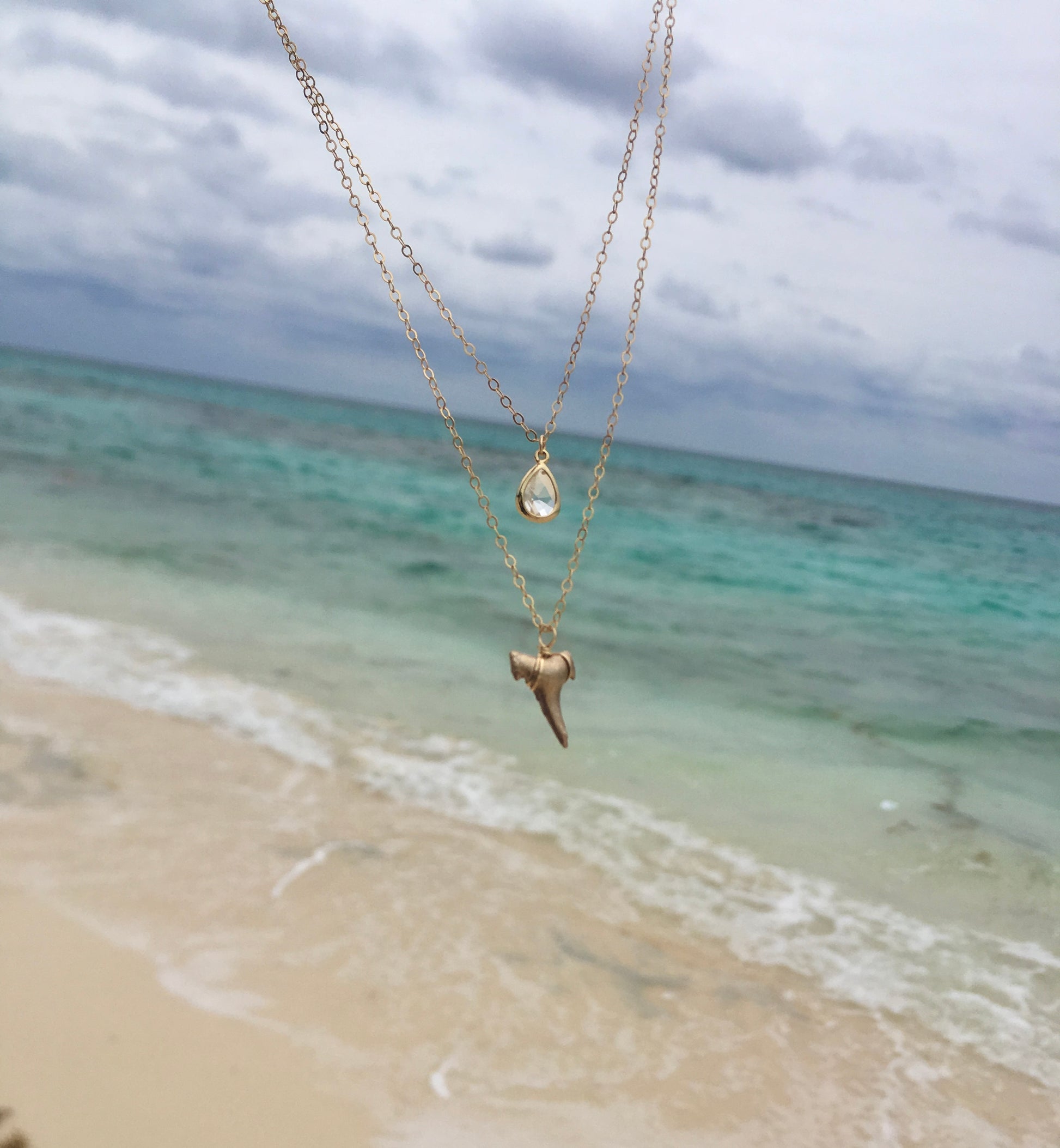 real shark tooth necklace dainty gold fossil shark tooth layered necklace beach jewelry by foxy fossils