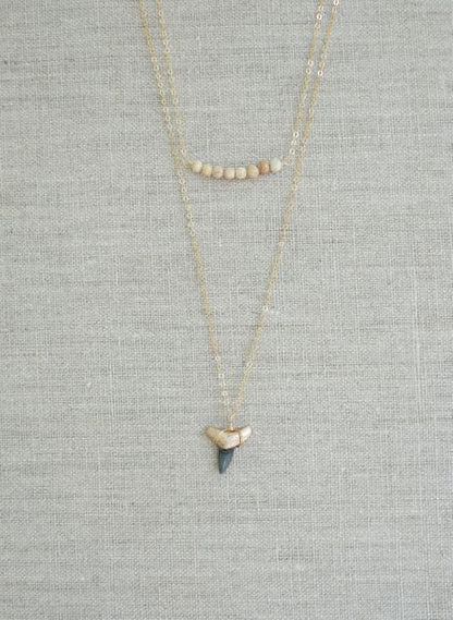 Double-Layer Shark Tooth & Jasper Necklace - Foxy Fossils