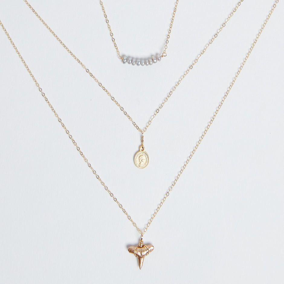 3 Layer Gold Shark Tooth Necklaces: Authentic | Foxy Fossils