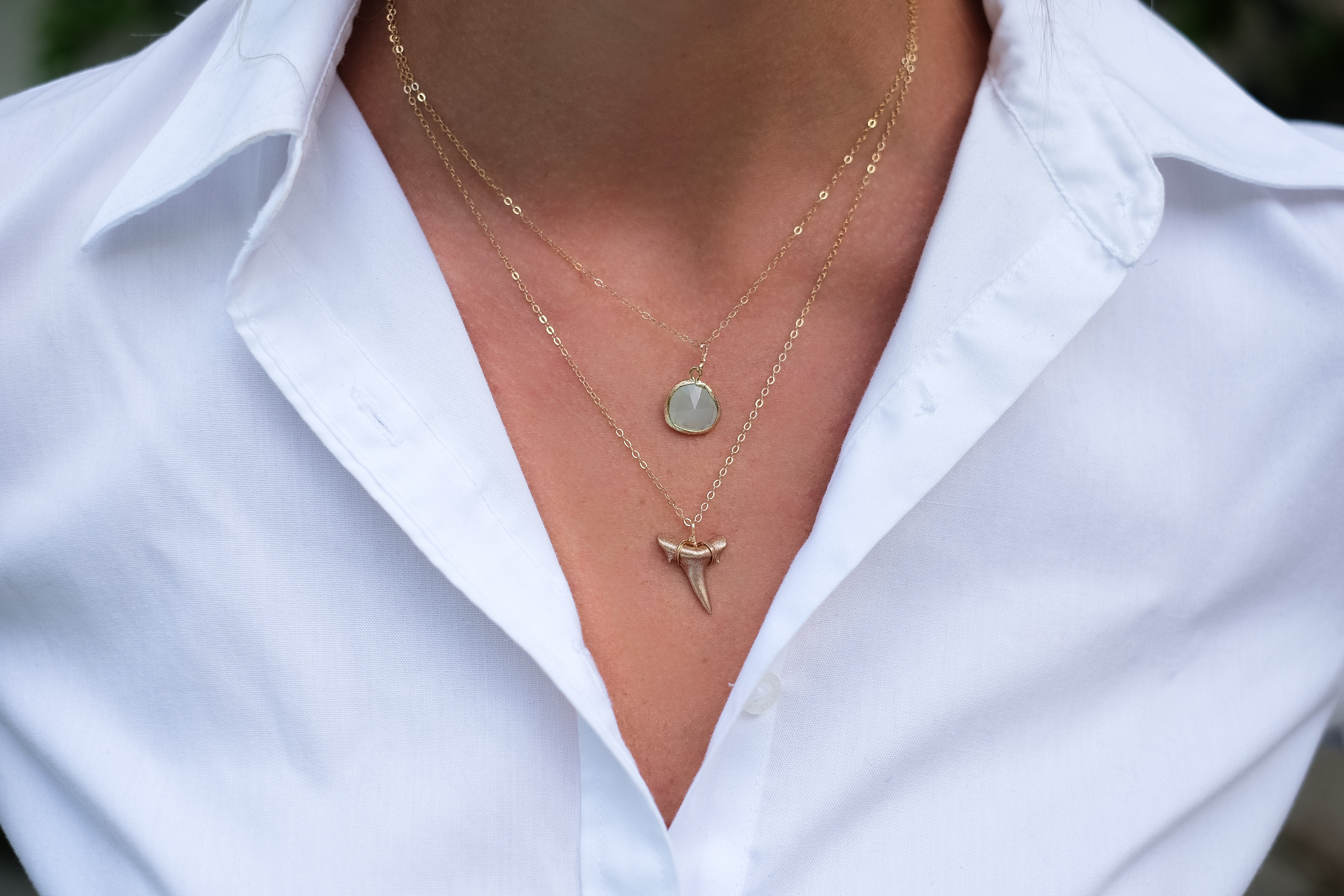 2 Layer Gold Shark Tooth Necklace — Inner Mermaid | Foxy Fossils