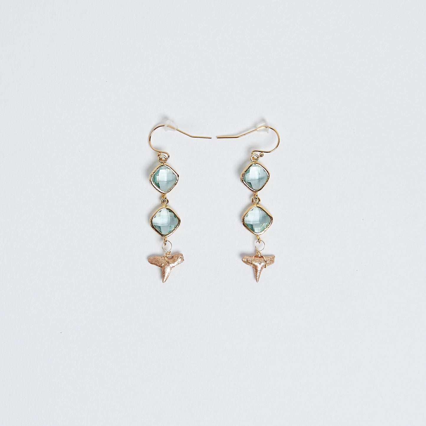 gold shark tooth earrings—real shark tooth dangle earrings—Saltwater Luxe Earrings - Foxy Fossils