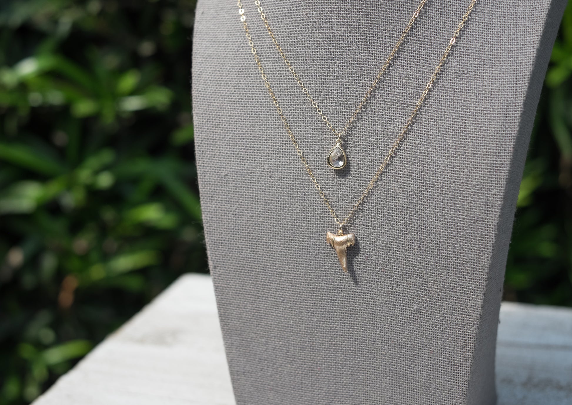 Double Layer Gold Shark Tooth Necklace Real | Coastal Chic Custom - Foxy Fossils