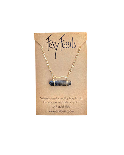 fossilized stingray bar necklace on link chain-real fossil jewelry ethically sourced—Foxy Fossils 