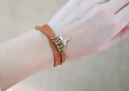 Leather Wrap Shark Tooth Bracelet - Foxy Fossils
