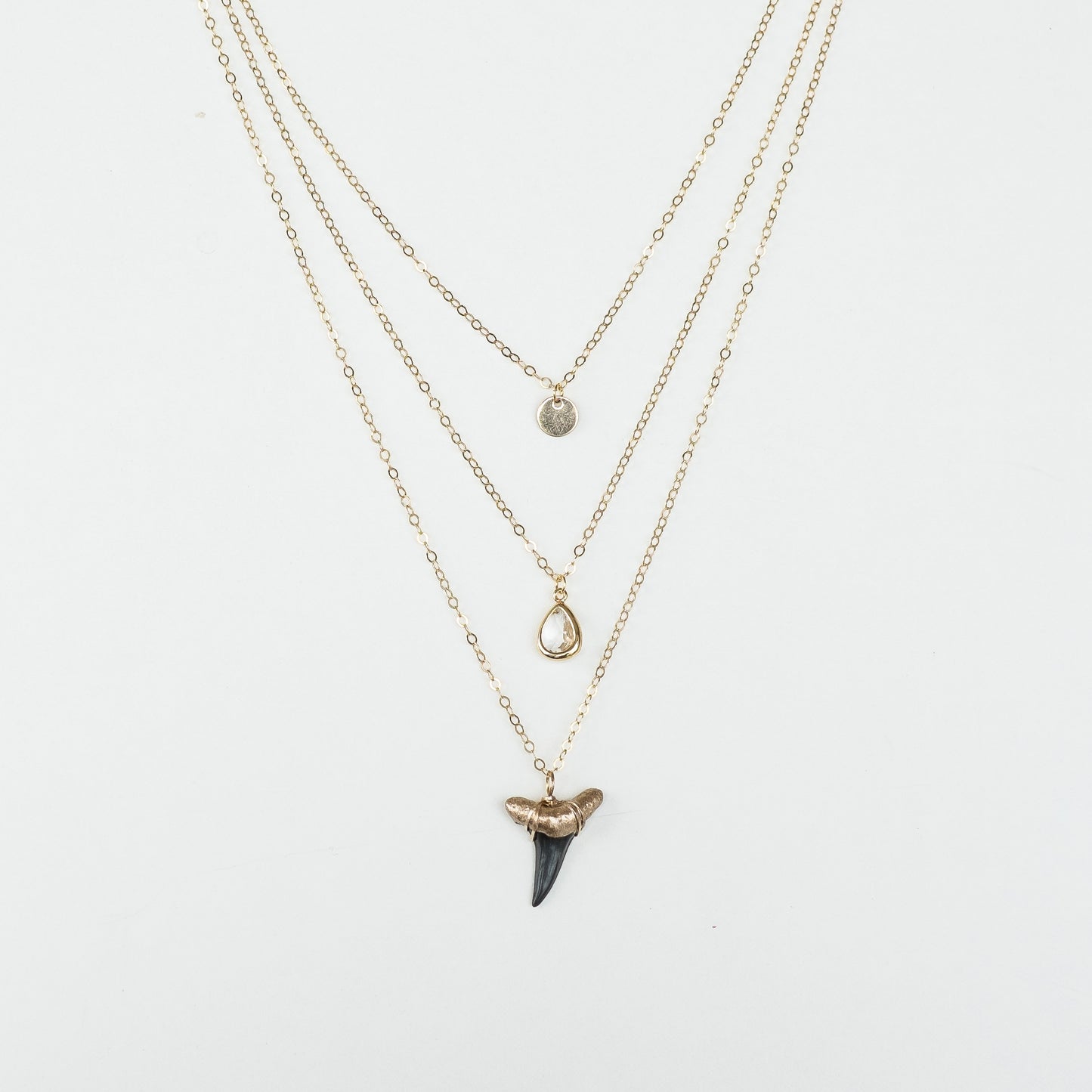 layered gold tip shark tooth necklace real fossilized shark tooth elegant dainty necklace-foxy fossils