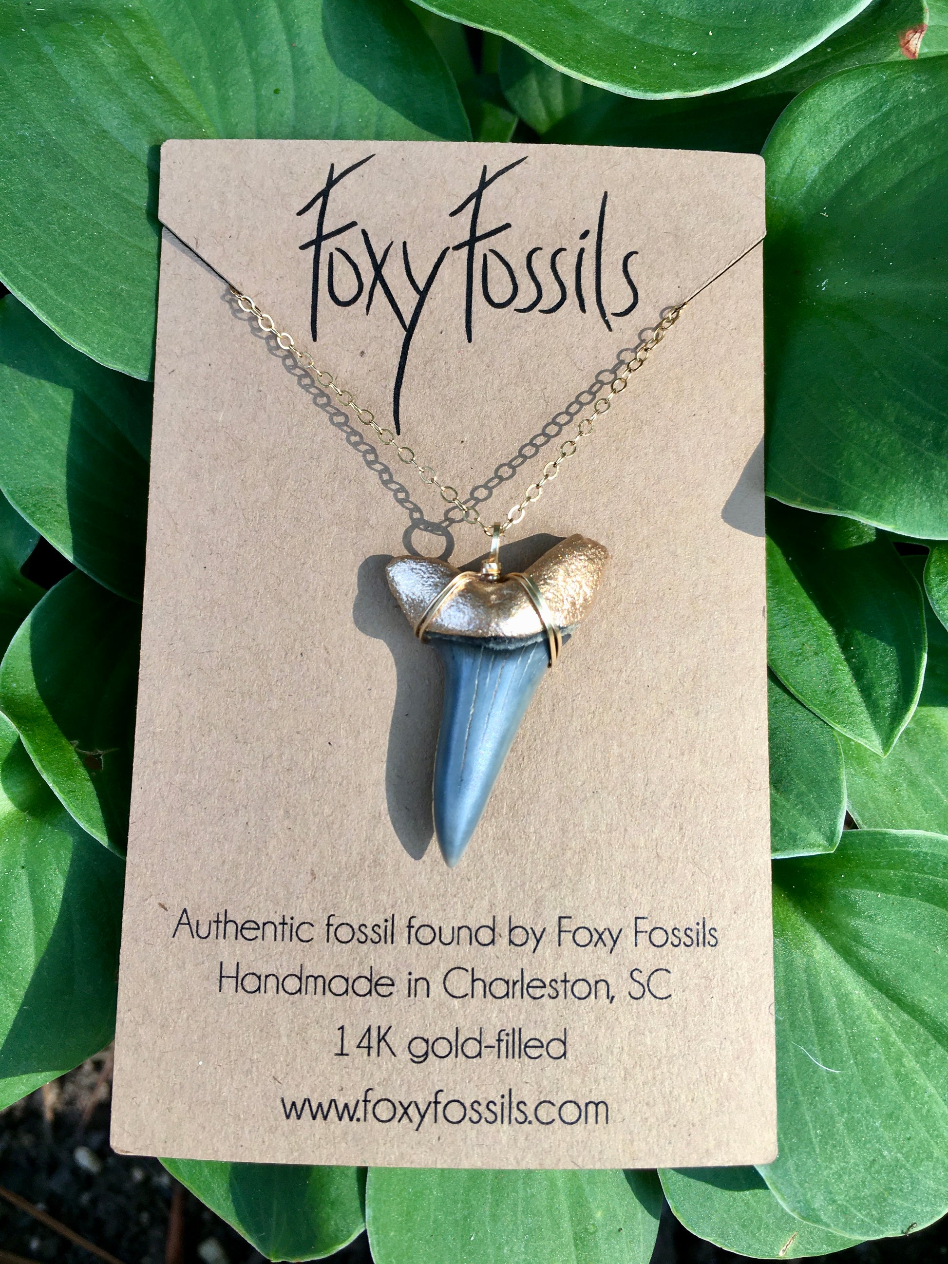 rare large mako shark tooth fossil pendant necklace gold dipped-ethically sourced-Foxy Fossils 
