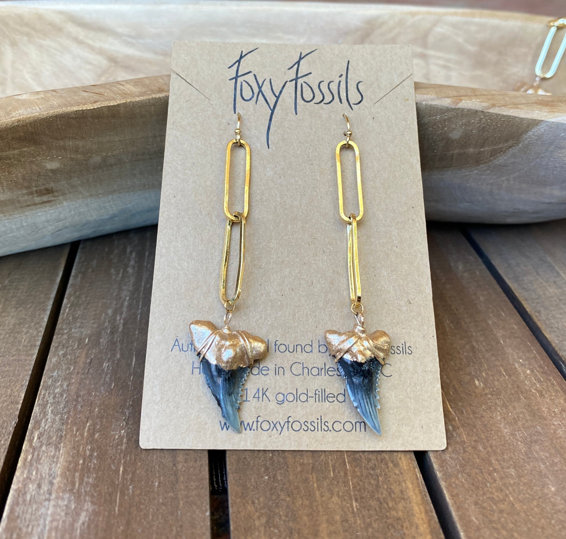 gold tip shark tooth earrings fossilized dangle earrings by foxy fossils