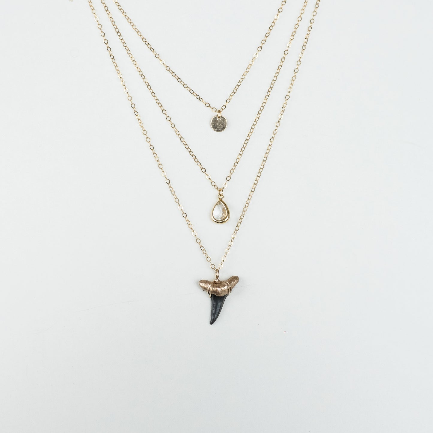 real shark tooth necklace-triple layer gold necklace