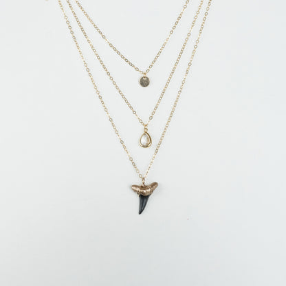 real shark tooth necklace-triple layer gold necklace