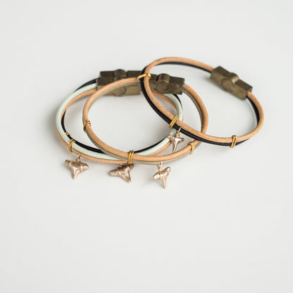 two tone leather shark tooth bracelets 