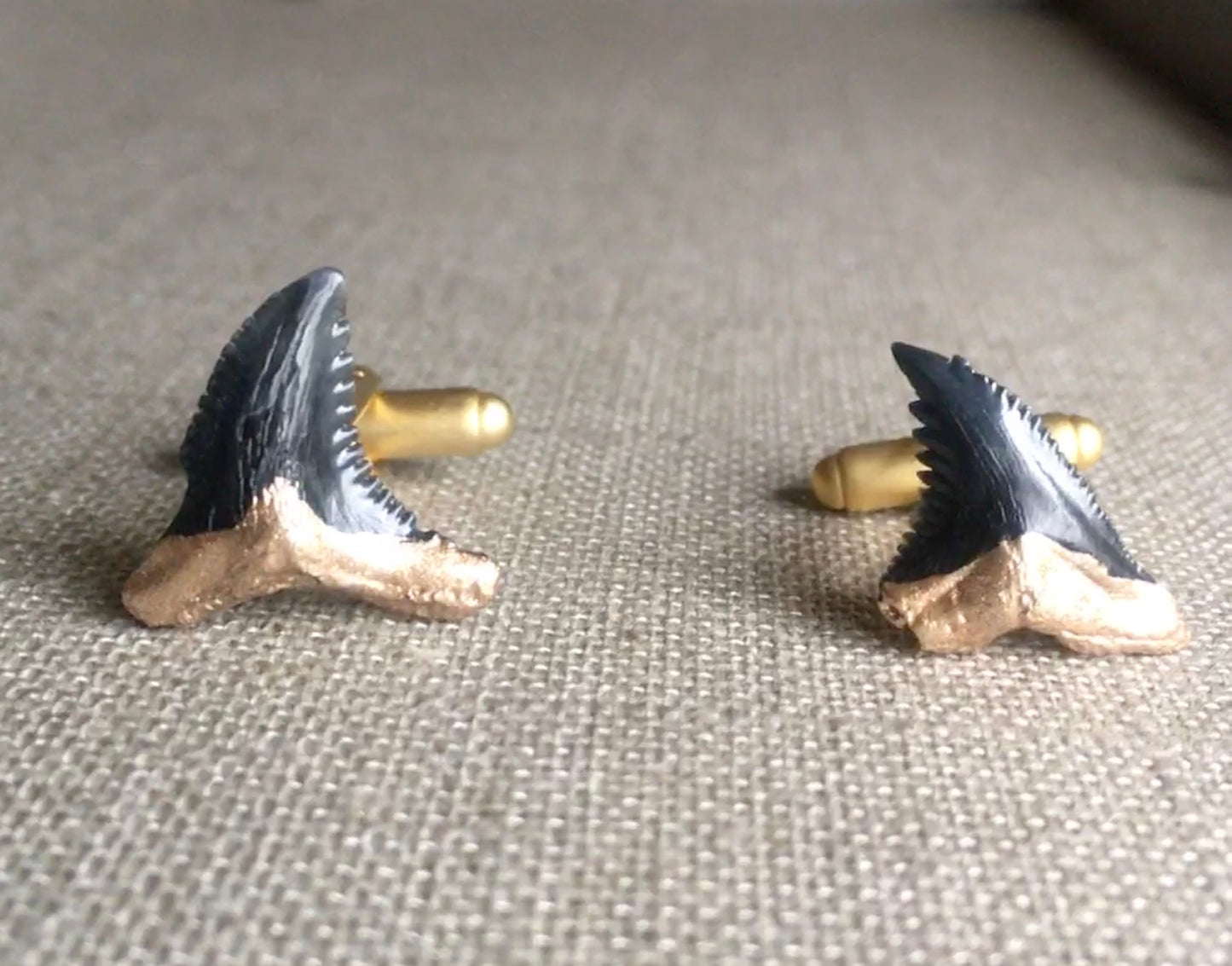 Shark Tooth Cufflinks - Gold - Foxy Fossils