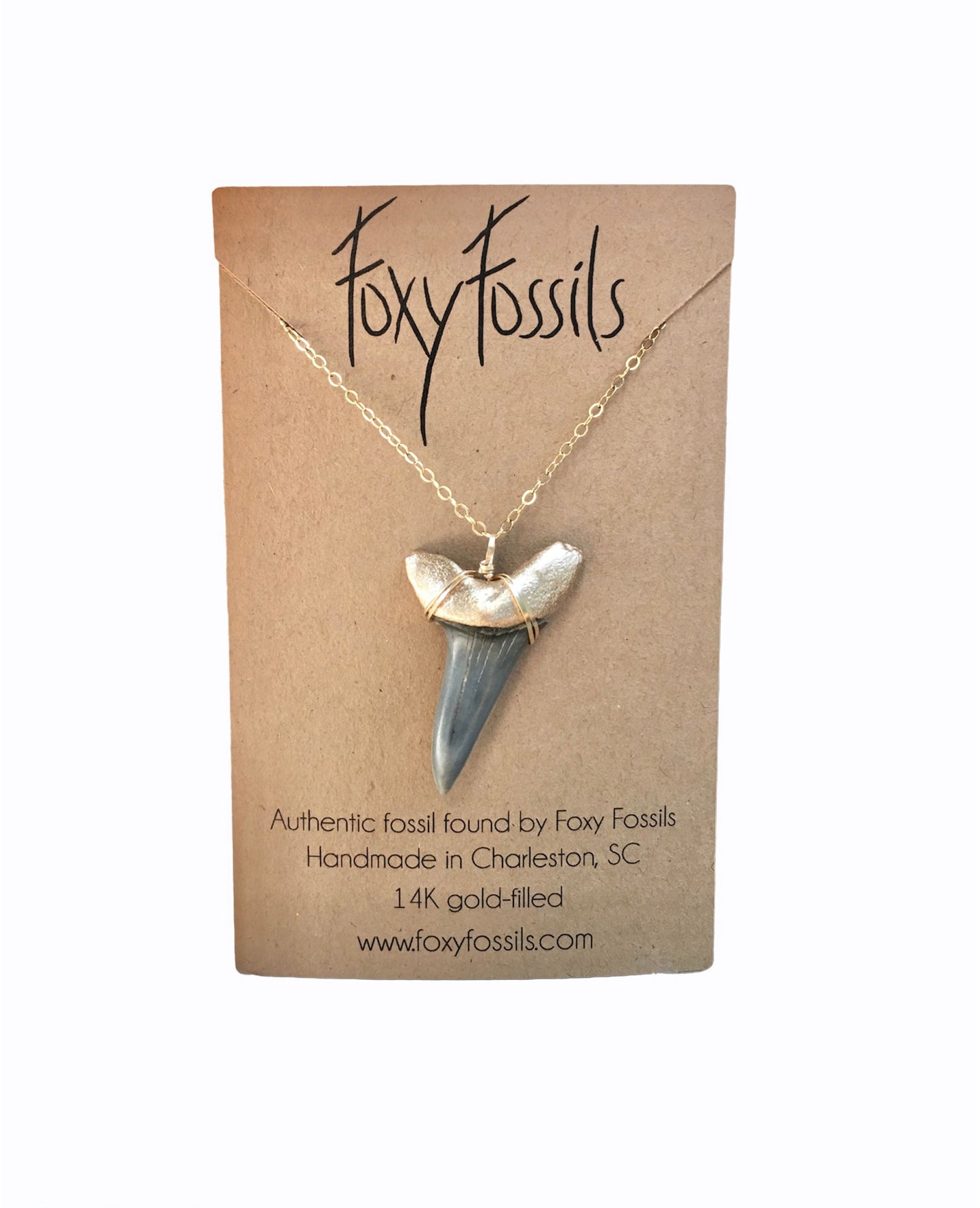 rare large mako shark tooth fossil pendant necklace gold dipped-on gold chain-Foxy Fossils 