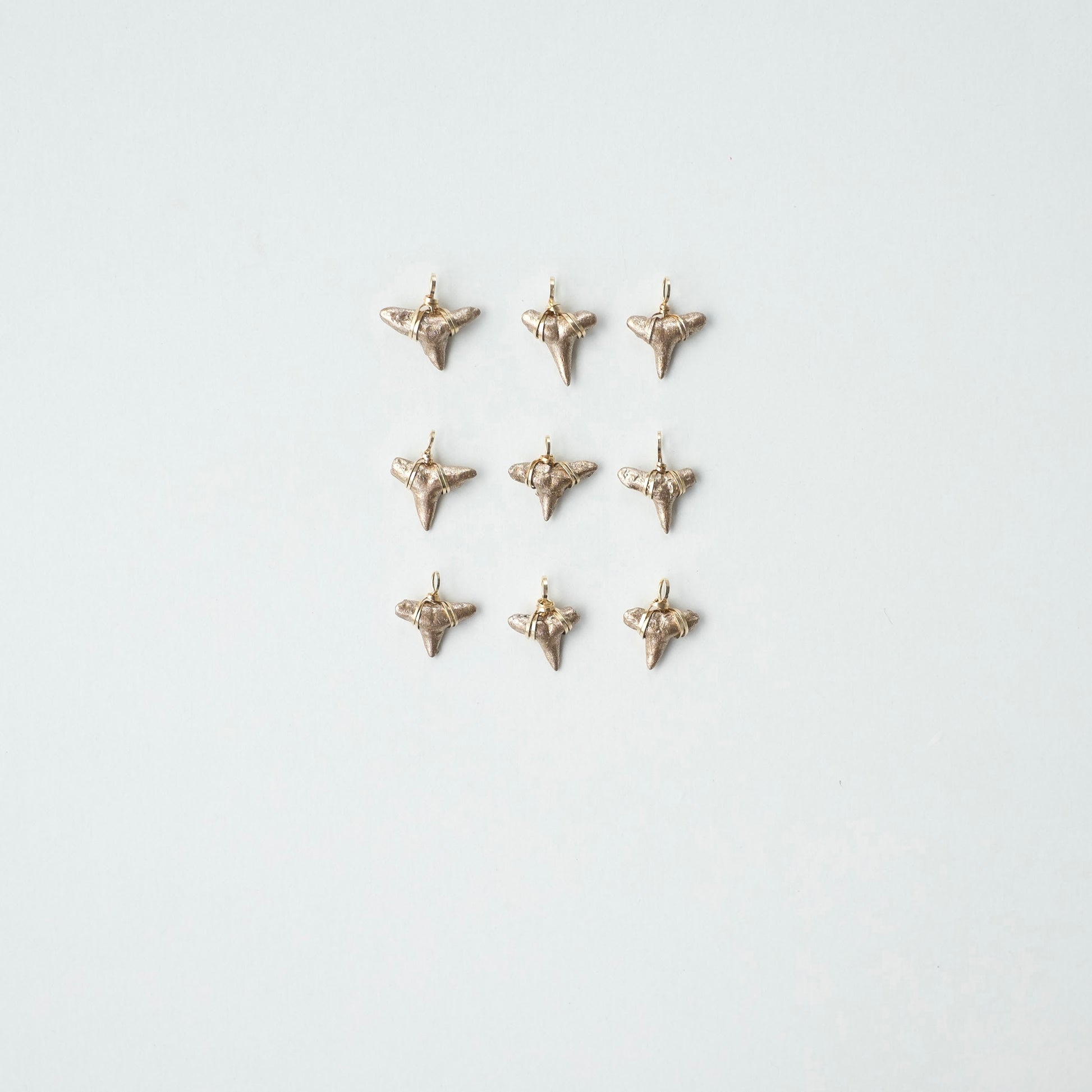 real shark teeth pendants in gold - fossilized shark teeth in gold- foxy fossils