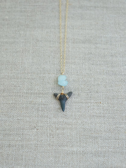 Wire-Wrapped Shark Tooth Necklace - Natural with your choice of stones - Foxy Fossils