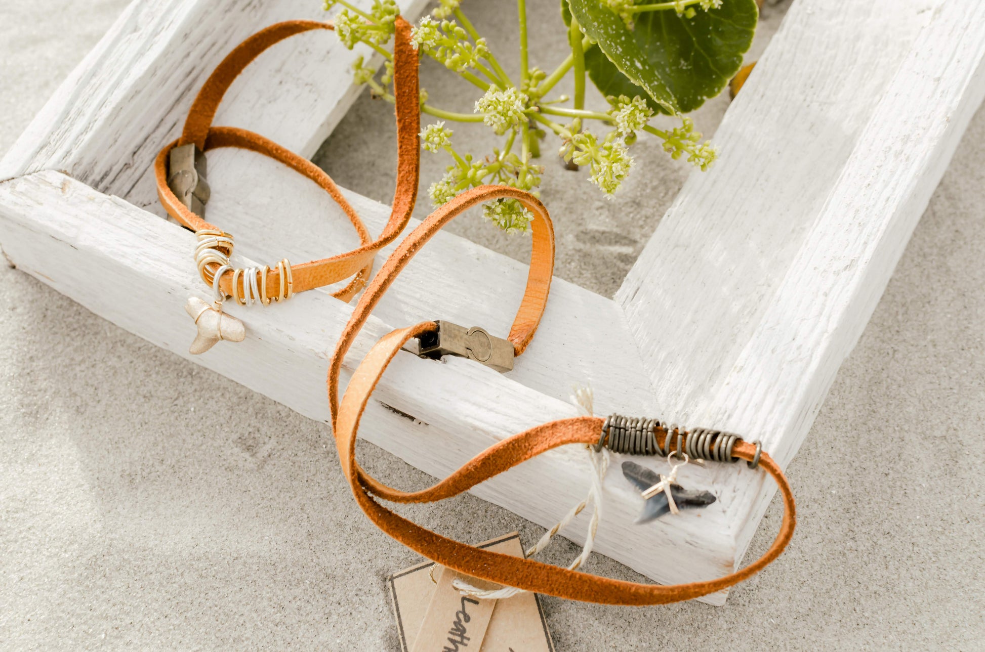 leather shark tooth wrap bracelets